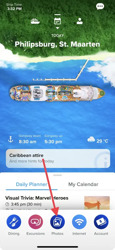 New photo option in Royal Caribbean app