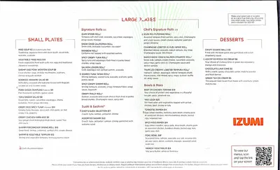 Izumi menu in 2023