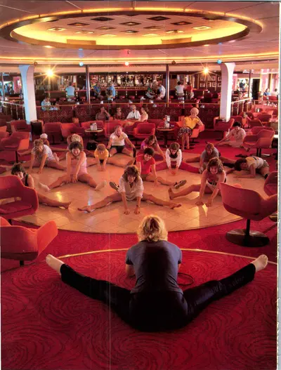 Workout class on 1980s cruise