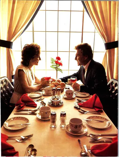 Couple at dinner in 1980s