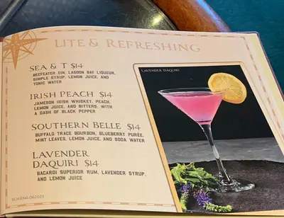 Schooner Bar drink menu