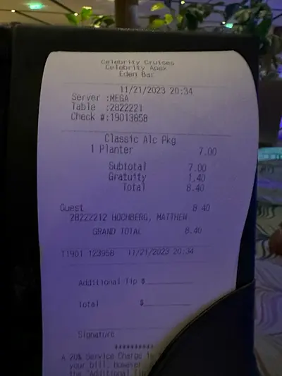 Receipt on Celebrity