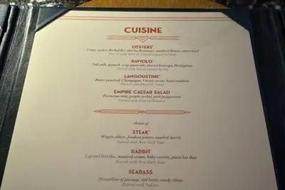 Empire Supper Club menu