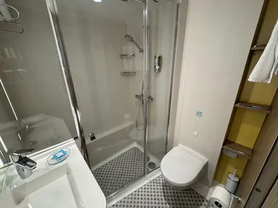Bathroom in the Spacious Infinite Central Park Balcony Cabin on Icon of the Seas