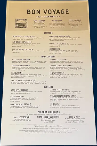 Bon Voyage menu