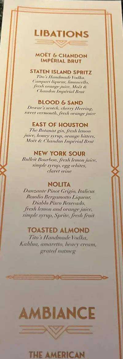 Empire Supper Club menu