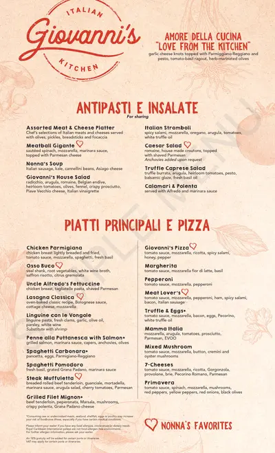 Giovanni's Italian Kitchen menu