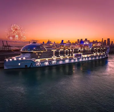 Icon of the Seas in Miami with fireworks