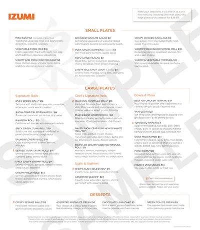 Izumi sushi menu