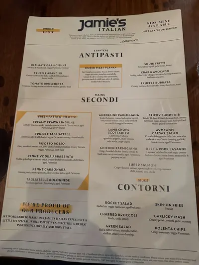 Jamie's Italian menu