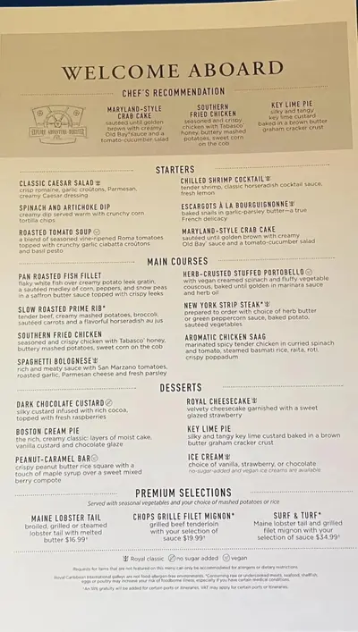 Welcome aboard menu