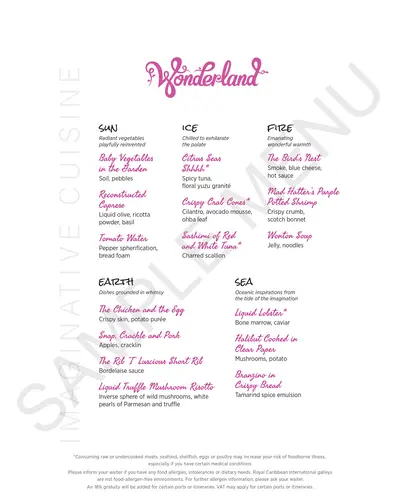 Wonderland menu