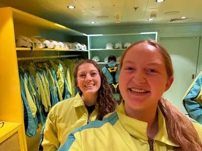 Jenna and Angie smiling at Crown's Edge on Icon of the Seas