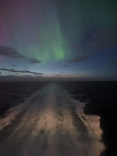 Wake view of northern lights