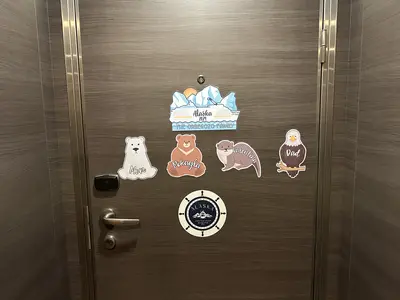 Cruise-Cabin-Decor-Quantum-5 Magnets on a stateroom door onboard Quantum of the Seas