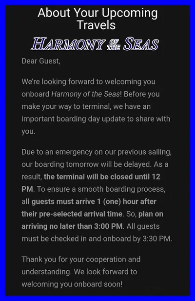 harmony-letter-septemb er Letter sent to guests onboard Harmony of the Seas' Sept. 8 cruise