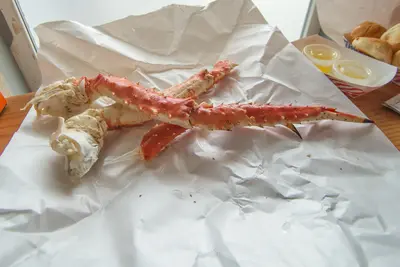 alaskan crab legs on table