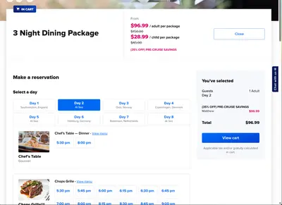 3 night dining package restaurants
