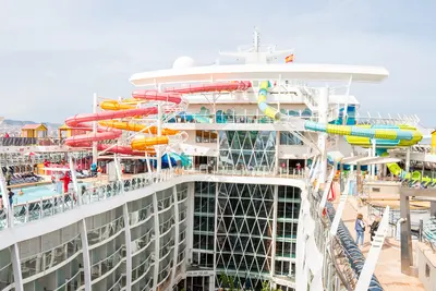waterslides on Allure of the Seas Allure of the Seas pool deck with waterslides