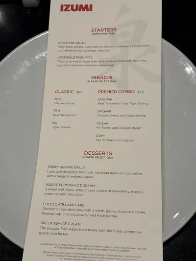Hhibachi menu