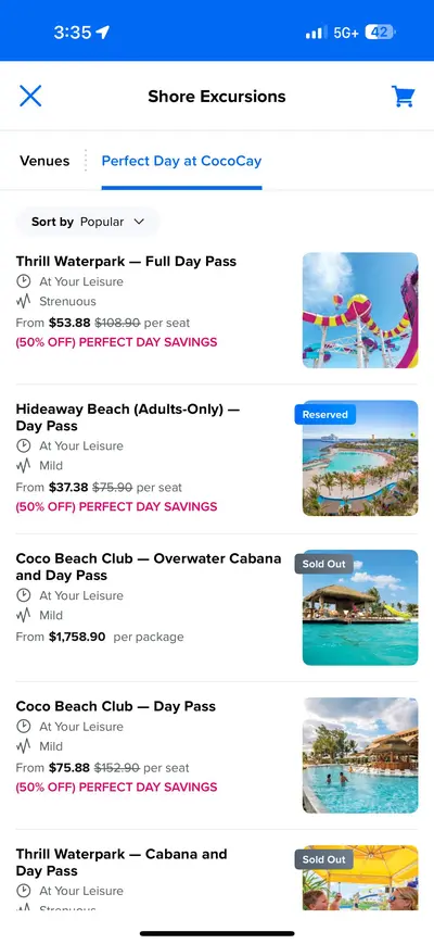 Perfect Day excursion sale
