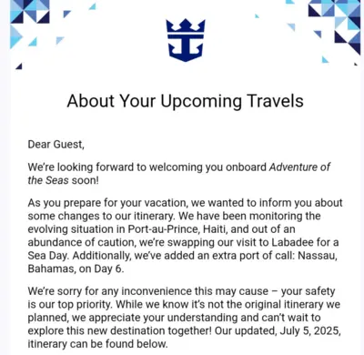 Email sent to passengers