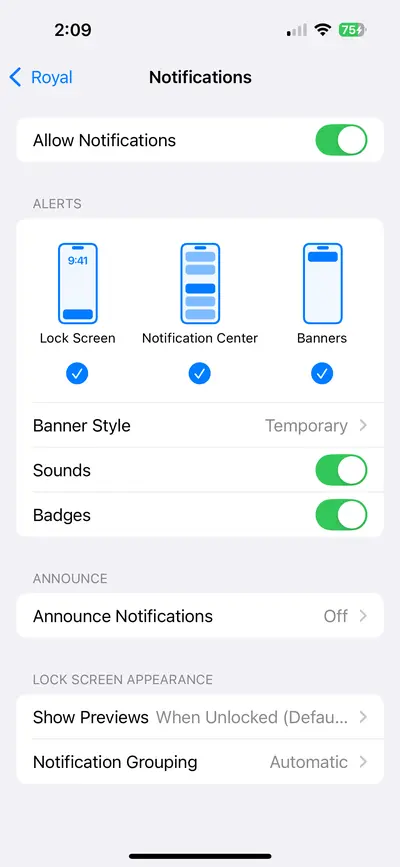 Notification settings