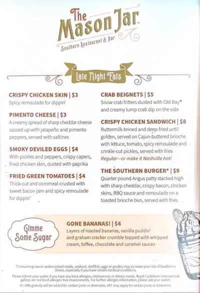 Mason Jar menu