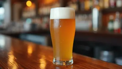 A pint glass filled with non-alcoholic beer 