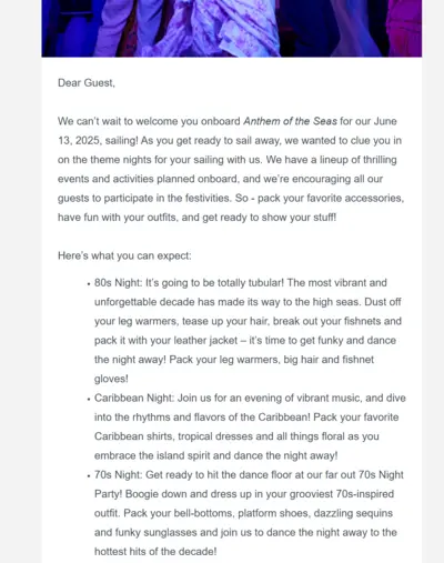 Theme nights email