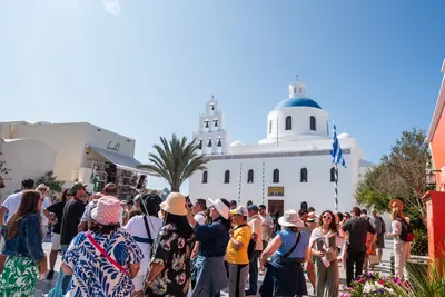 busy area in Santorini Greece