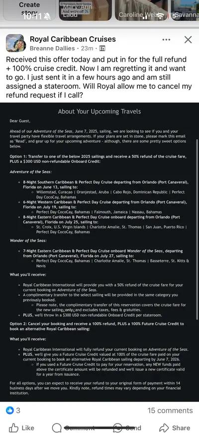 Oversold cruise ship email