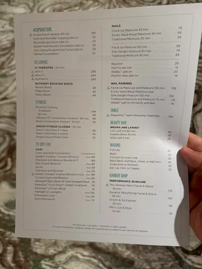 Vitality Spa Menu, 2026