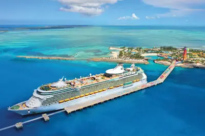 Freedom of the Seas aerial at CocoCay