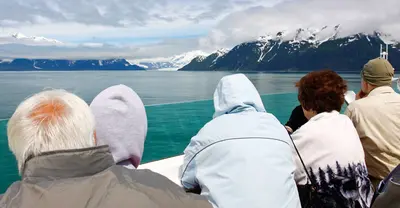 People watching glaciers on Alaska cruise