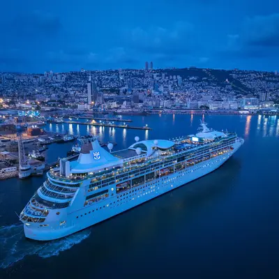 Rhapsody of the Seas sailing away in Haifa, Israel