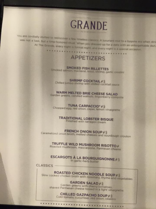 Royal Caribbean launches new menus on Quantum of the Seas complimentary