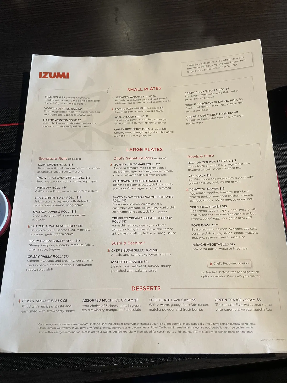 Izumi menu