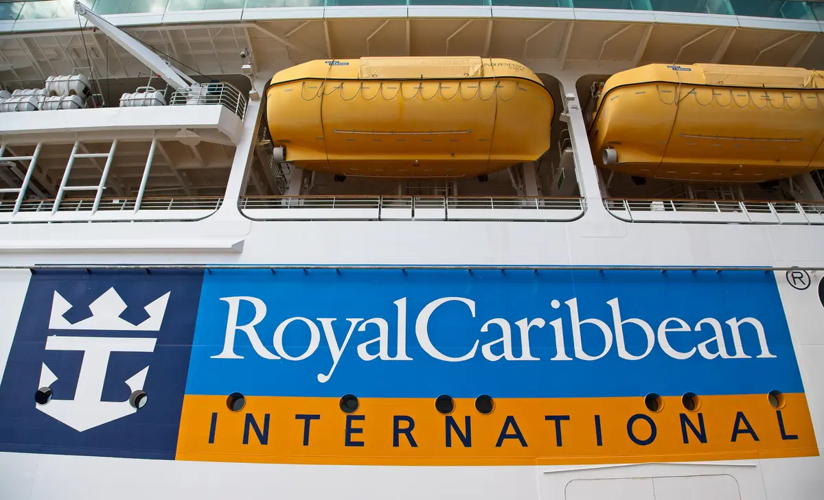 Royal Caribbean logo on the side of the ship