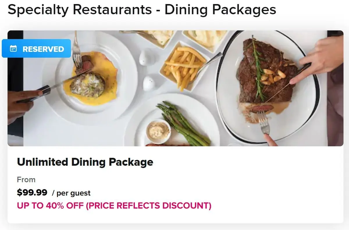 Unlimited dining package in Cruise Planner