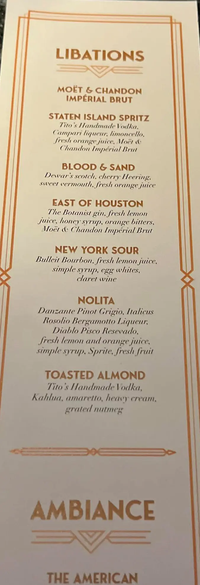 Empire Supper Club menu