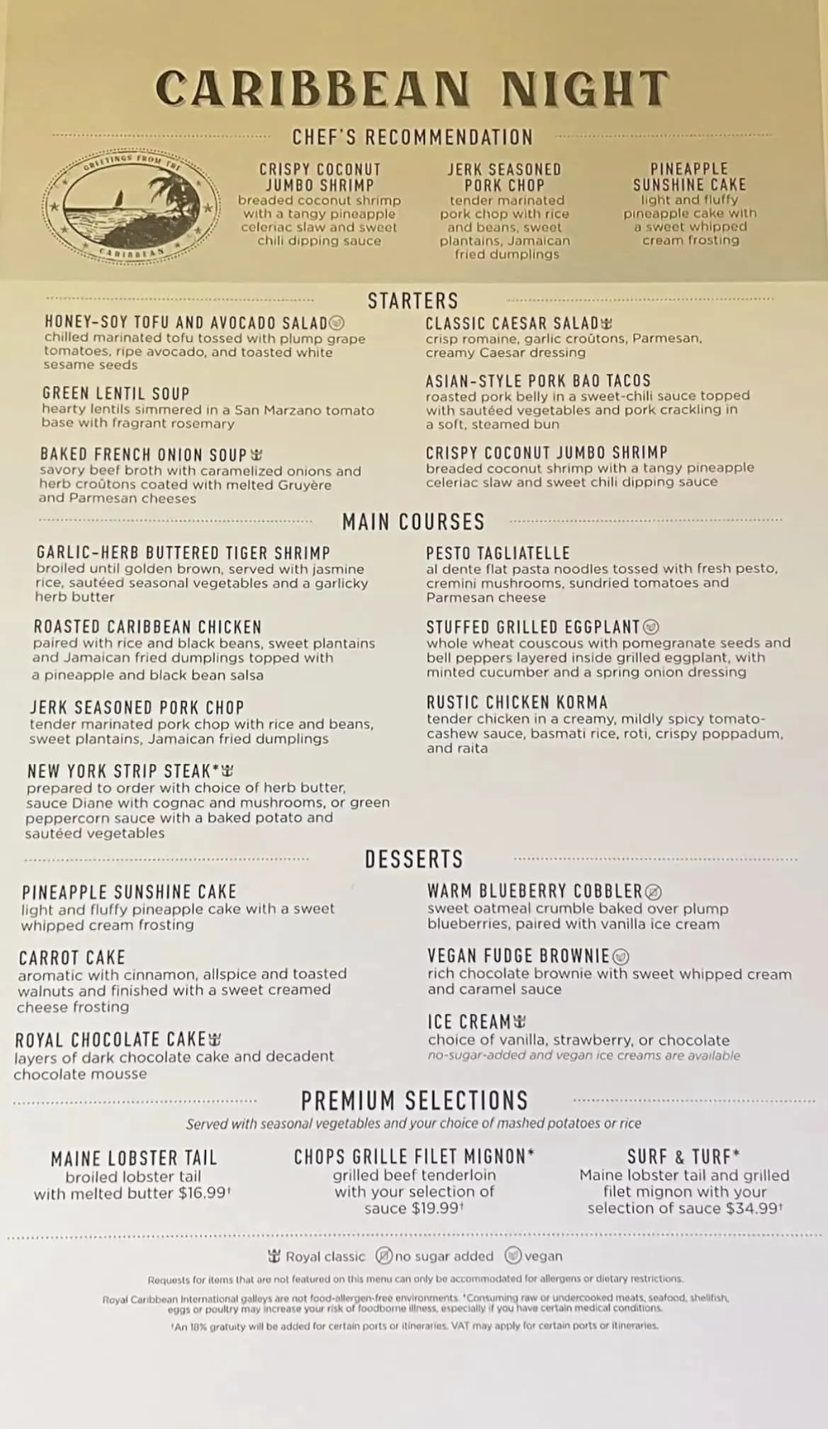 Caribbean night menu