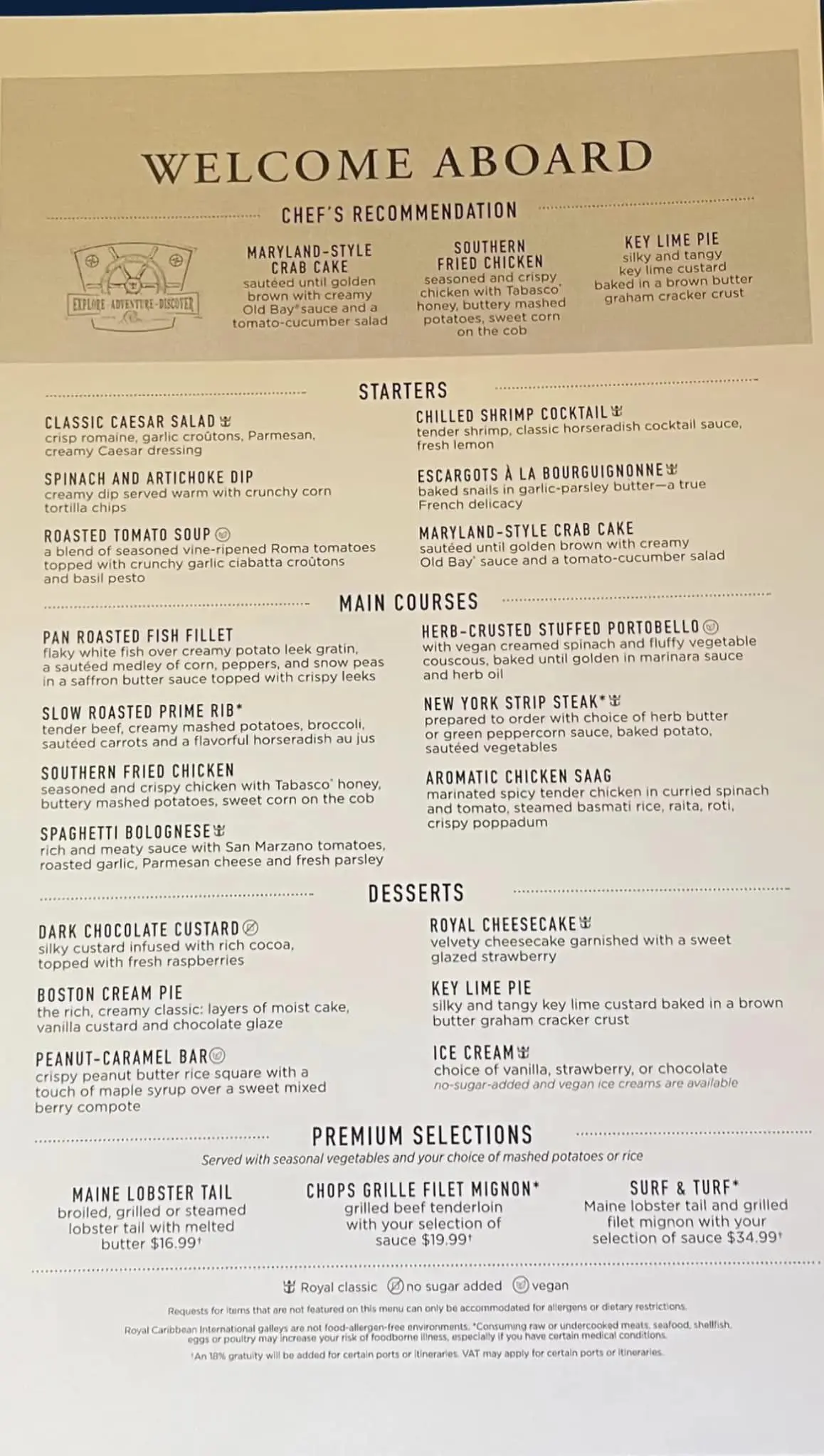 Welcome aboard menu