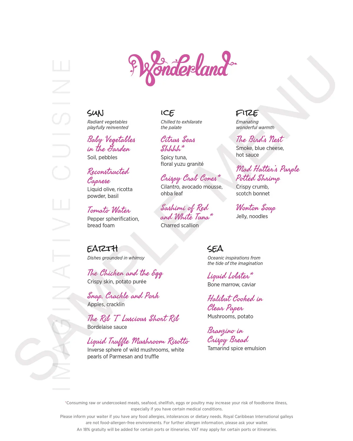 Wonderland menu