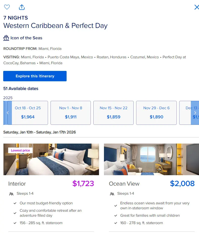 Icon of the Seas cruise prices