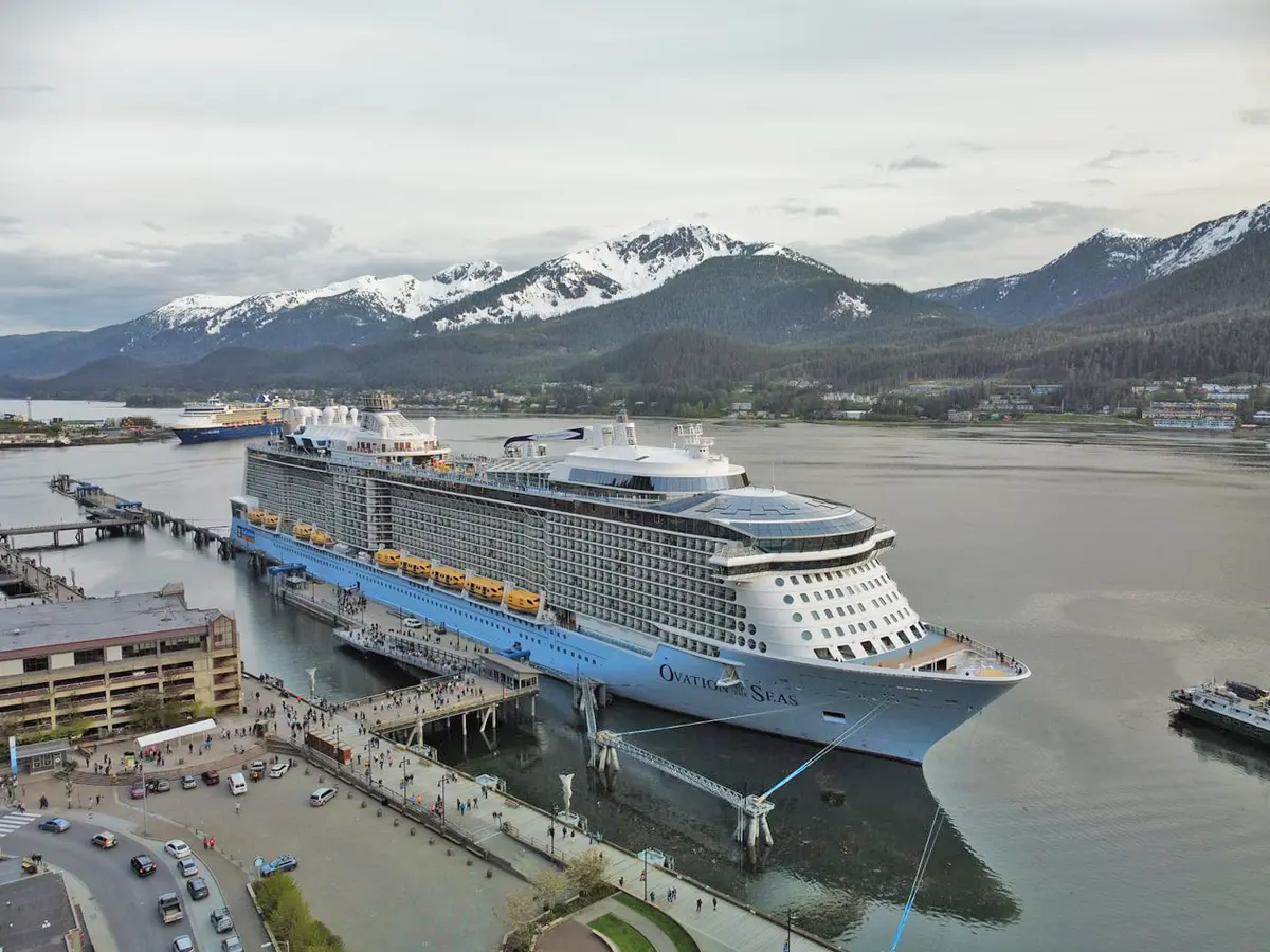 Ovation of the Seas docked in Alaska cruise port