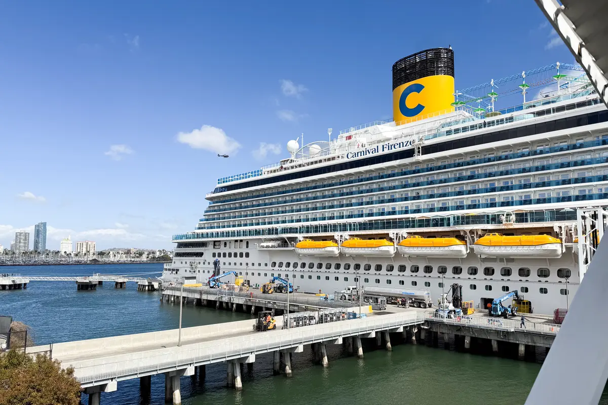 ship exterior of Carnival Firenze docked in Long Beach