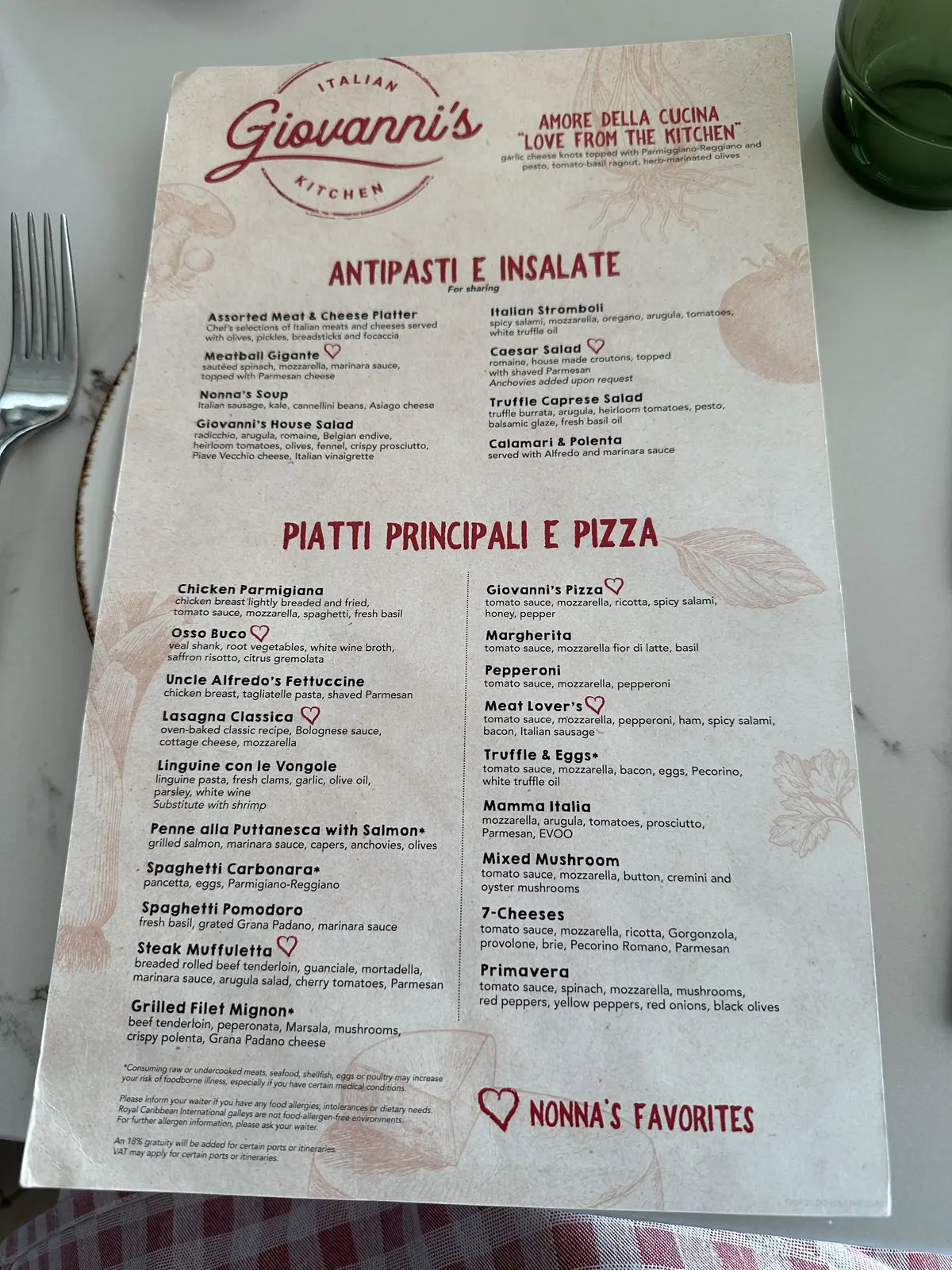 Giovannis menu