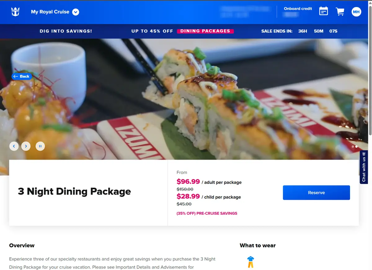 3 night dining package