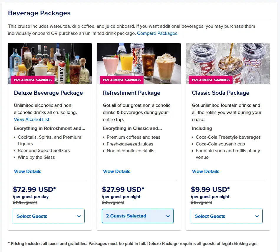 Three drink packages